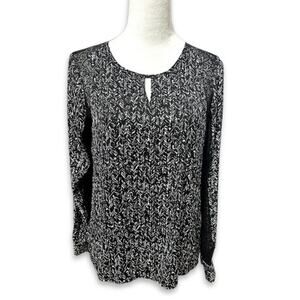 Ellen Tracy Blouse Abstract Print Long Sleeve Sheer Accent Black/White Women's S
